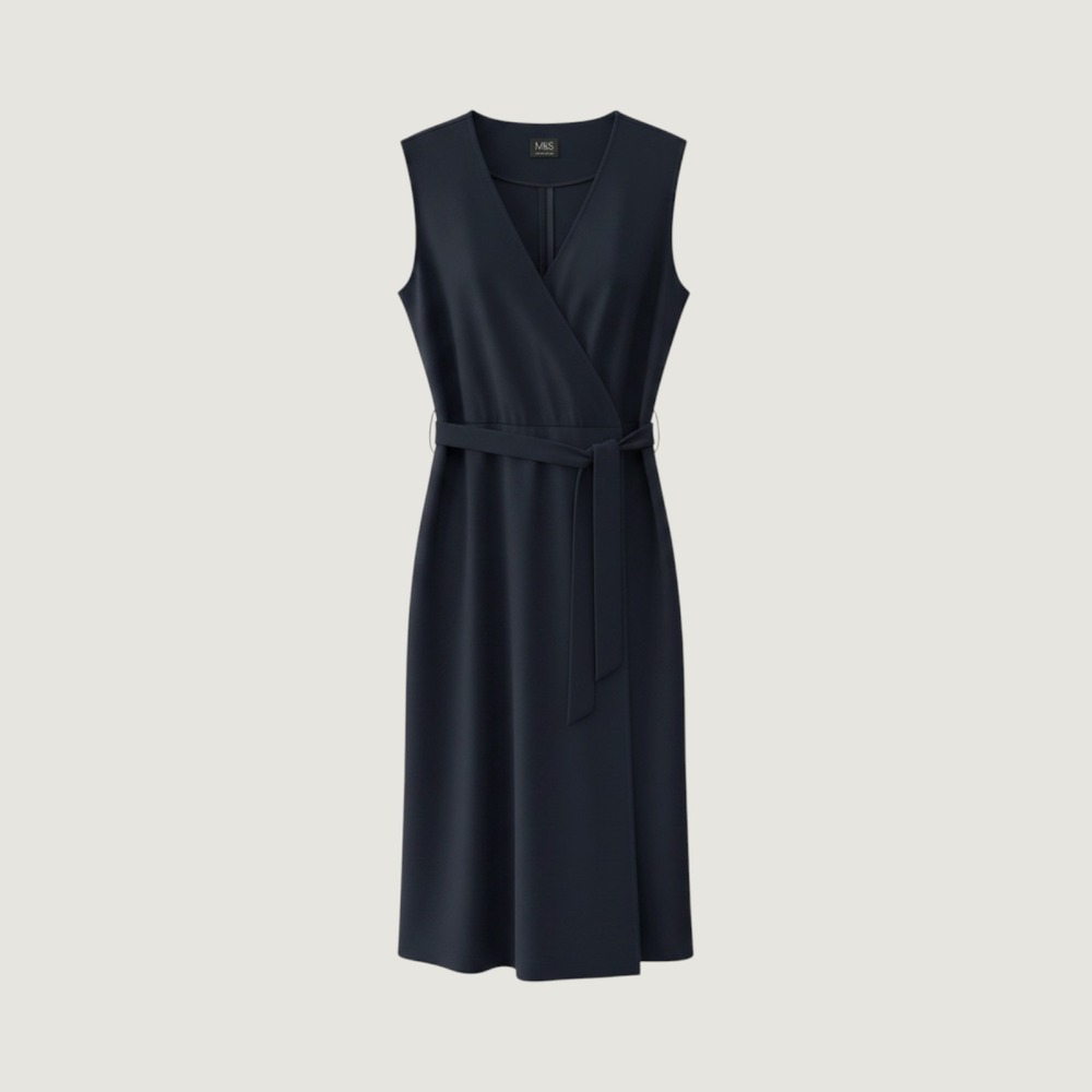 M&S Collection Womens Navy Blue Wrap Front Sleeveless Duster T59 4011X Size 8